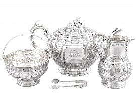 Sterling Silver Three Piece Zodiac Tea Service - Antique Victorian (1882)