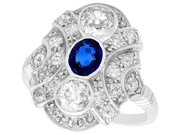 Blue Sapphire and Diamond Ring White Gold