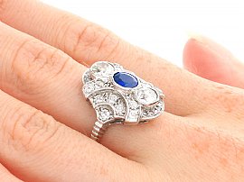 Blue Sapphire and Diamond Ring Wearing Side On