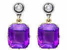 13.68ct Amethyst, 0.04ct Diamond and 18ct White Gold Drop Earrings - Vintage Circa 1940