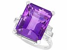 17.45ct Amethyst and 0.45ct Diamond, 18ct White Gold Cocktail Ring - Vintage Circa 1950