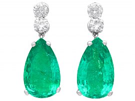 15.51ct Colombian Emerald and 1.12ct Diamond, Platinum Drop Earrings - Vintage Circa 1950