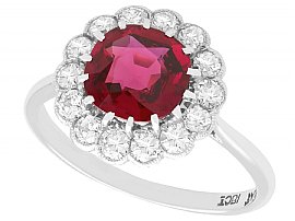 1.70ct Thai Ruby and 0.70ct Diamond, 18ct White Gold Cluster Ring - Vintage Circa 1950