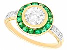 1.05ct Emerald and 1.18ct Diamond, 18ct Yellow Gold Dress Ring - Antique Circa 1930
