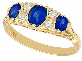 3 Stone Sapphire and Diamond Ring Yellow Gold