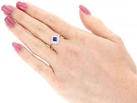 Dainty Sapphire Dress Ring on Hand