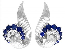 2.05ct Sapphire and 0.65ct Diamond, 18ct White Gold Stud Earrings - Vintage (1958)