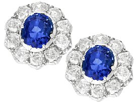 2.10ct Basaltic Sapphire and 3.30ct Diamond, 9ct Yellow Gold Cluster Earrings - Antique Circa 1890
