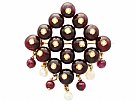 9.50ct Garnet and Pearl, 15ct Yellow Gold Brooch - Antique Circa 1910