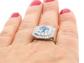  Aquamarine Platinum Ring on Finger