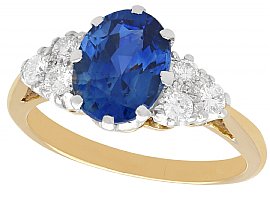 Vintage Sapphire Ring with Diamond Side Stones 