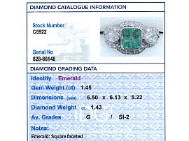 Emerald and Diamond Ring Set in Platinum Grading