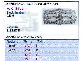 Art Deco Platinum Diamond Brooch Grading Data 