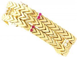 0.89ct Ruby and 0.50ct Diamond, 18ct Yellow Gold Bracelet by Kutchinsky - Vintage Circa 1960