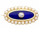 0.29ct Diamond, Seed Pearl and Enamel, 15ct Yellow Gold Brooch - Antique Victorian
