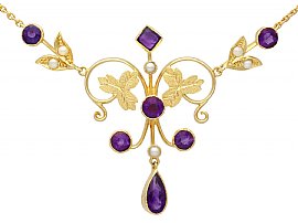1.45ct Amethyst and Seed Pearl, 15ct Yellow Gold Necklace - Antique Circa 1880