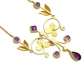 Antique Yellow Gold Amethyst and Seed Pearl Necklace