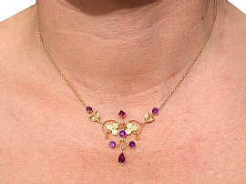 Amethyst and Seed Pearl Necklace Wearing 