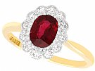 1.03ct Thai Ruby and 0.28ct Diamond, 18ct Yellow Gold Cluster Ring - Antique Circa 1930