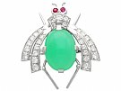 8.09ct Chrysophrase and 1.26ct Diamond and Ruby, 14ct White Gold Insect Brooch - Vintage European Circa 1950