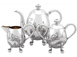 Silver Tea Set with Dragons for Sale