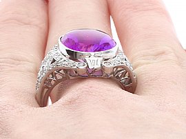 Amethyst and Diamond Ring being worn