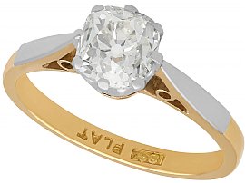 1.23 ct Diamond and 18 ct Yellow Gold Solitaire Ring - Antique Circa 1910