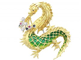 Gold Dragon Brooch with Gemstones