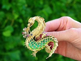 Gold Dragon Brooch with Gemstones Outside