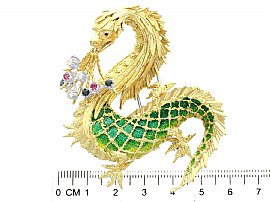 Measurements of Gold Dragon Brooch with Gemstones
