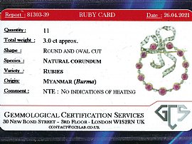 burmese ruby grading card