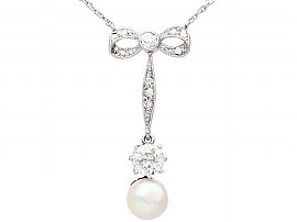 Pearl and 1.50 ct Diamond, 14 ct Yellow Gold Necklace - Antique Circa 1910