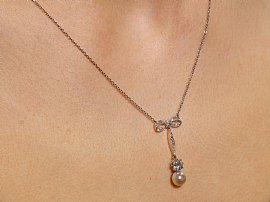 Edwardian Pearl and Diamond Pendant Wearing Image