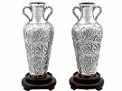 Chinese Export Silver and Cherry Wood Vases - Antique Circa 1855