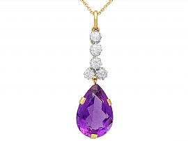 11.43 ct Amethyst and 1.45 ct Diamond, 18ct Yellow Gold Pendant - Antique and Vintage