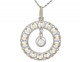 0.30ct Diamond and Seed Pearl 12ct Yellow Gold Pendant - Antique Circa 1900