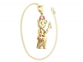 Yellow Gold Devil Pendant with Gemstones Outside
