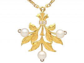 Antique Pearl, Diamond and 21ct Yellow Gold Floral Pendant