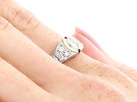 Marquise Diamond Ring White and Yellow Gold Wearing