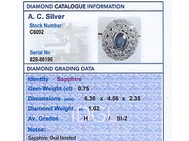 Vintage Blue Sapphire and Diamond Ring Grading Card