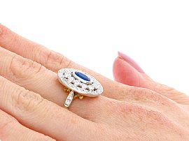 Vintage Blue Sapphire and Diamond Ring On Hand