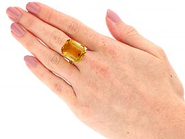 Emerald Cut Citrine Ring Yellow Gold Wearing 