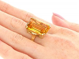Emerald Cut Citrine Ring Yellow Gold Wearing Size On