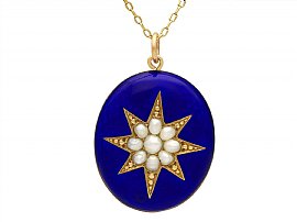 Enamel and Pearl, 9ct Yellow Gold Locket - Antique Circa 1890