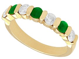0.55ct Emerald and 0.80ct Diamond, 18ct Yellow Gold Ring - Vintage French Circa 1980