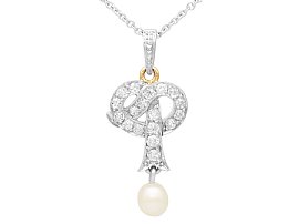 Pearl and 0.49ct Diamond, 14ct Yellow Gold Pendant - Antique Circa 1900