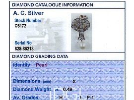 Early 20th Century Pearl Pendant Report Card