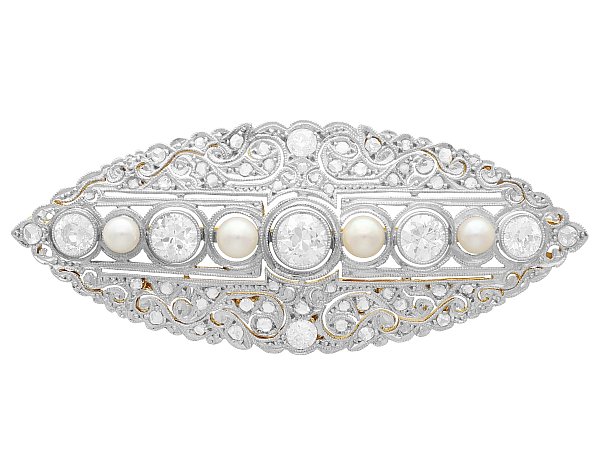 Antique Pearl and Diamond Brooch Yellow Gold