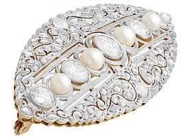 Victorian Pearl and Diamond Brooch Yellow Gold