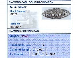 Diamond Report Card for Antique Pearl and Diamond Brooch Yellow Gold